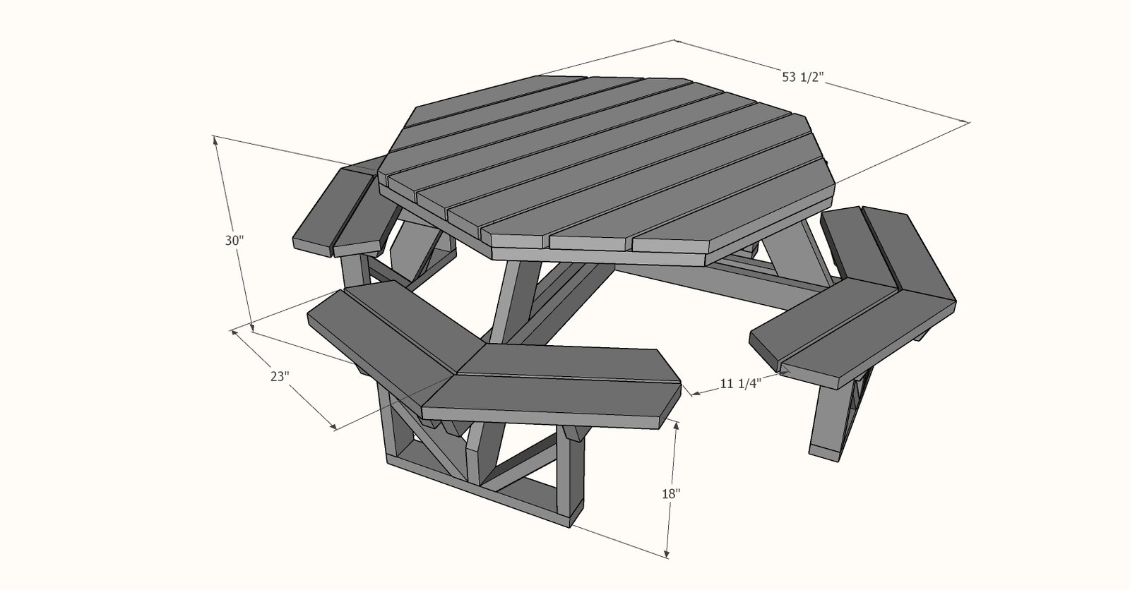Octagon Picnic Table with Open Seats dimension diagram 1