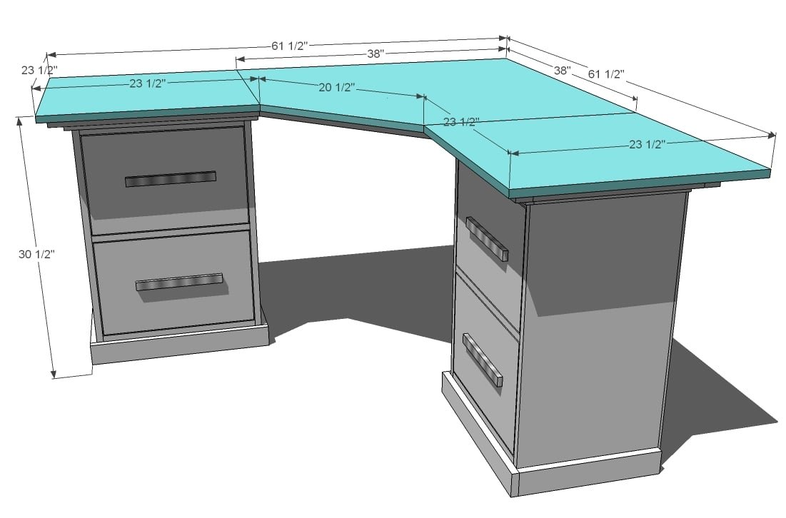 Office Corner Desktop dimension diagram 1