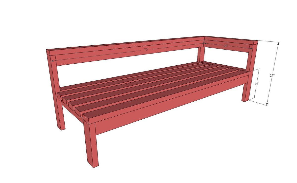 One Arm 2x4 Outdoor Sofa dimension diagram 1