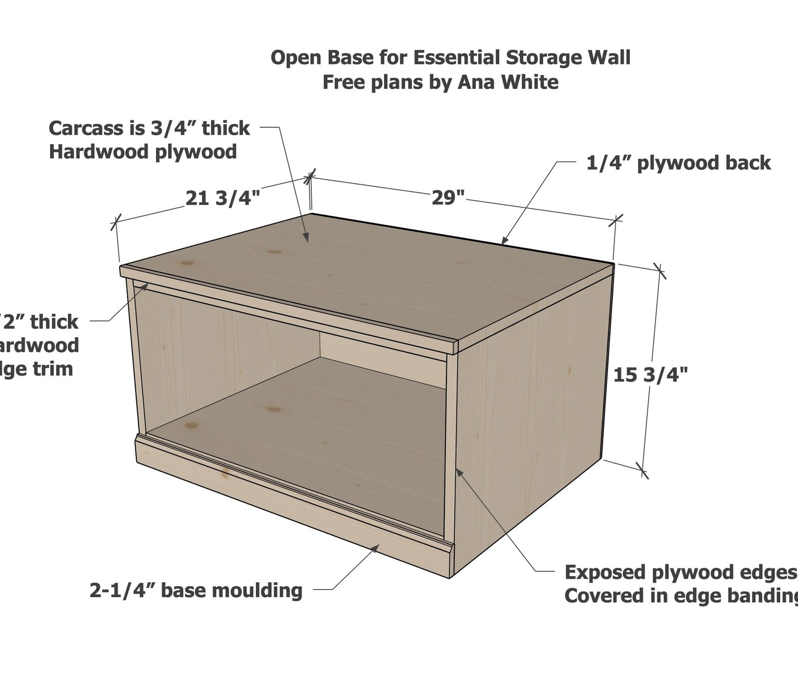 Open Base Unit for Modular Playroom Storage Wall dimension diagram 1