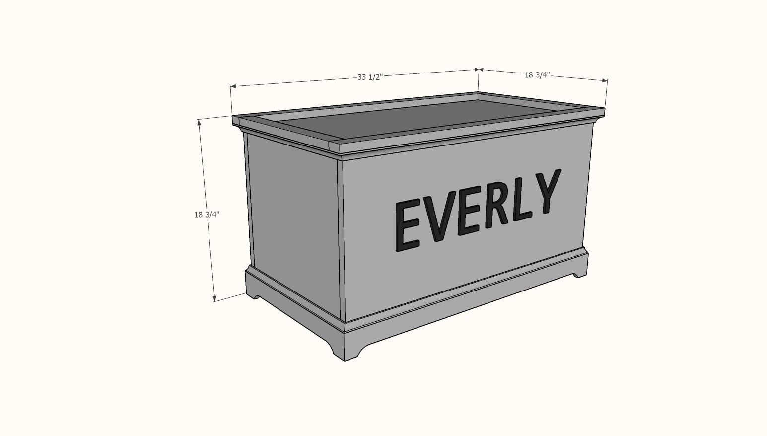 Open Top Toy Box dimension diagram 1