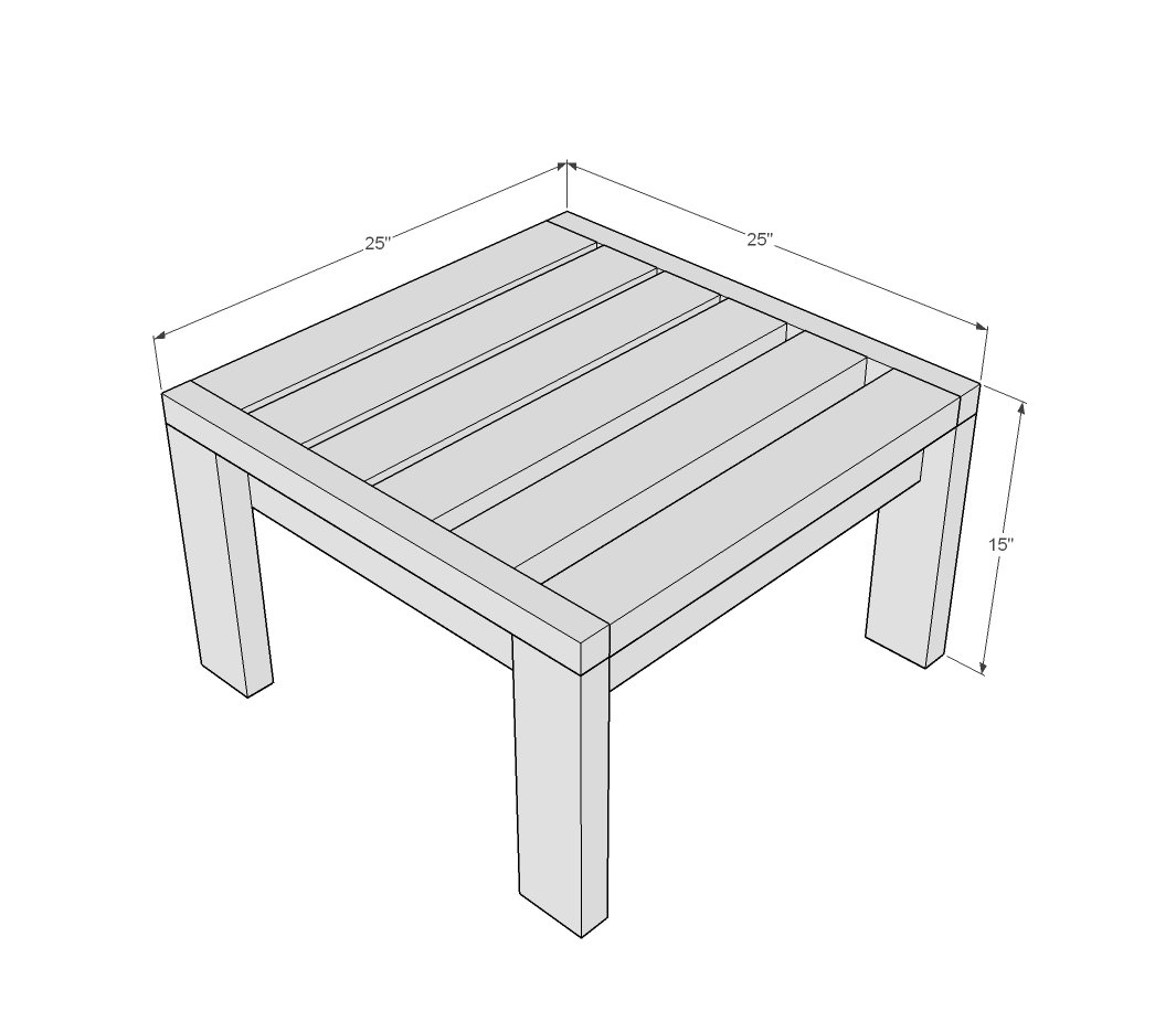 Ottoman or Accent Table for Simple Modern Outdoor Sectional dimension diagram 1