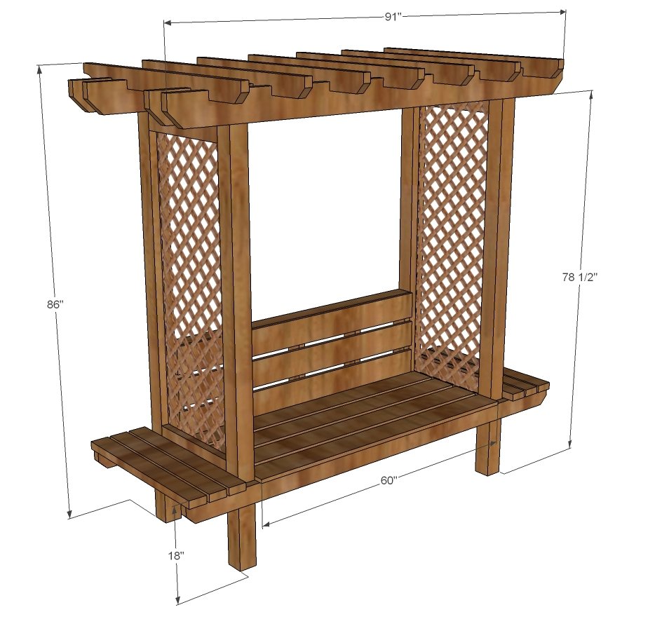 Outdoor Bench with Arbor dimension diagram 1