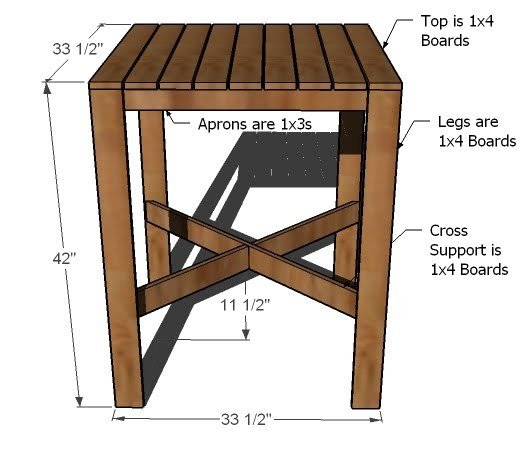 Outdoor Modern Bar Table, X Base dimension diagram 1