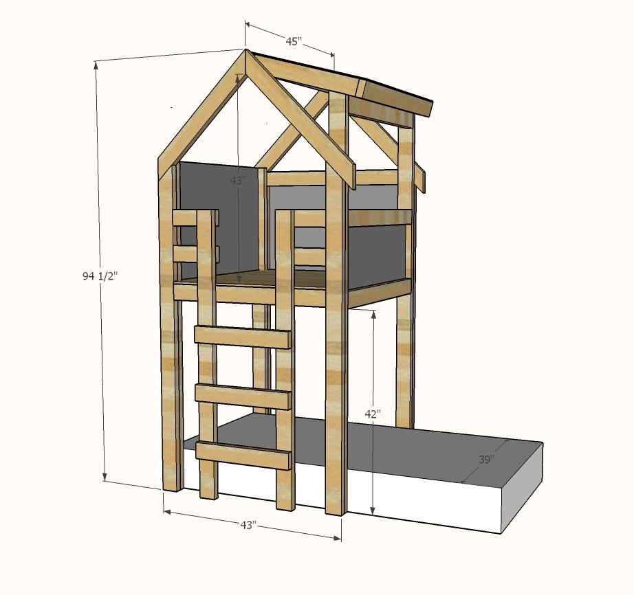 Over Bed Indoor Playhouse dimension diagram 1
