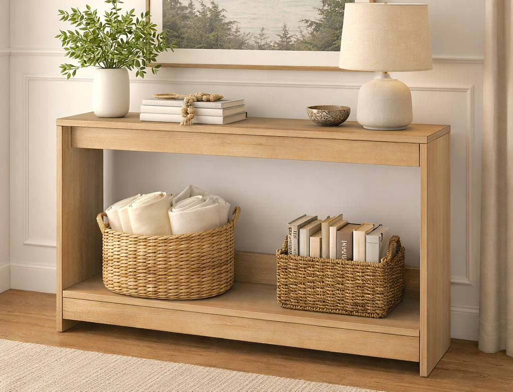Pine and Plain Open Shelf Console Table