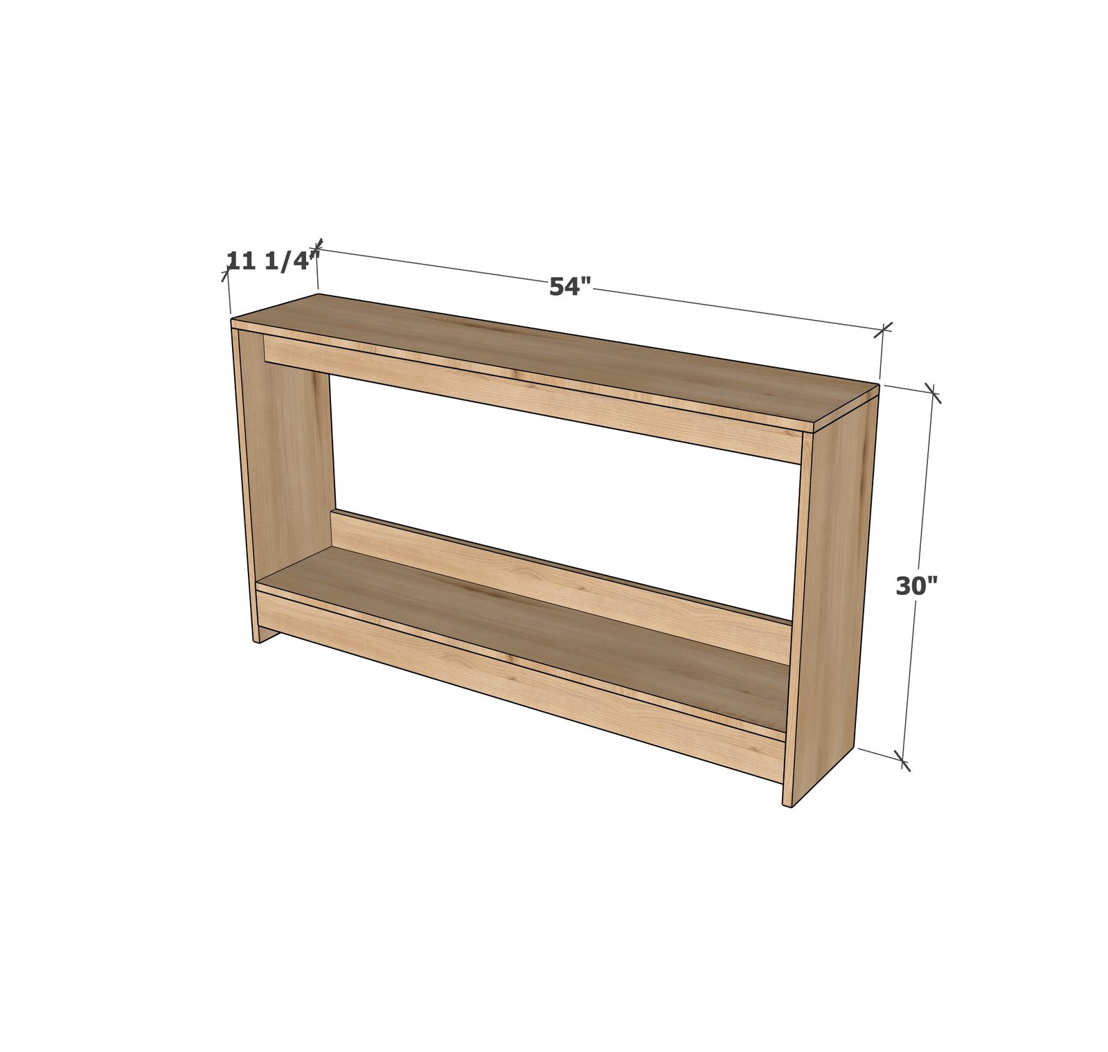 Pine and Plain Open Shelf Console Table dimension diagram 1