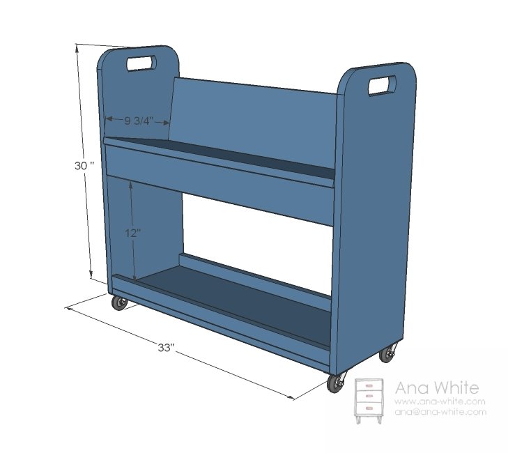 Pine Wood Library Book Cart dimension diagram 1