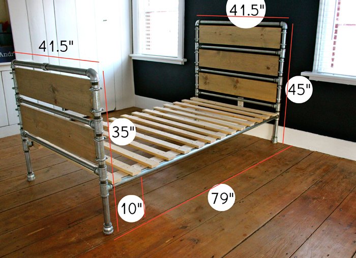 Pipe and Wood Slat Bed dimension diagram 1