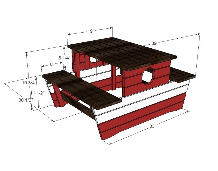 Pirate Picnic Table dimension diagram 1