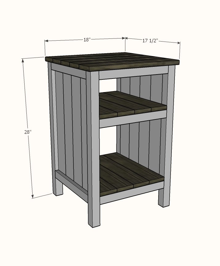 Planked Wood Bedside Table with Shelves dimension diagram 1