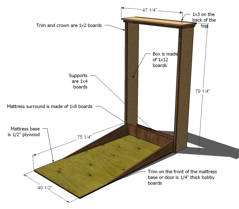 PLANS: A Murphy Bed YOU Can Build, and Afford to Build dimension diagram 1