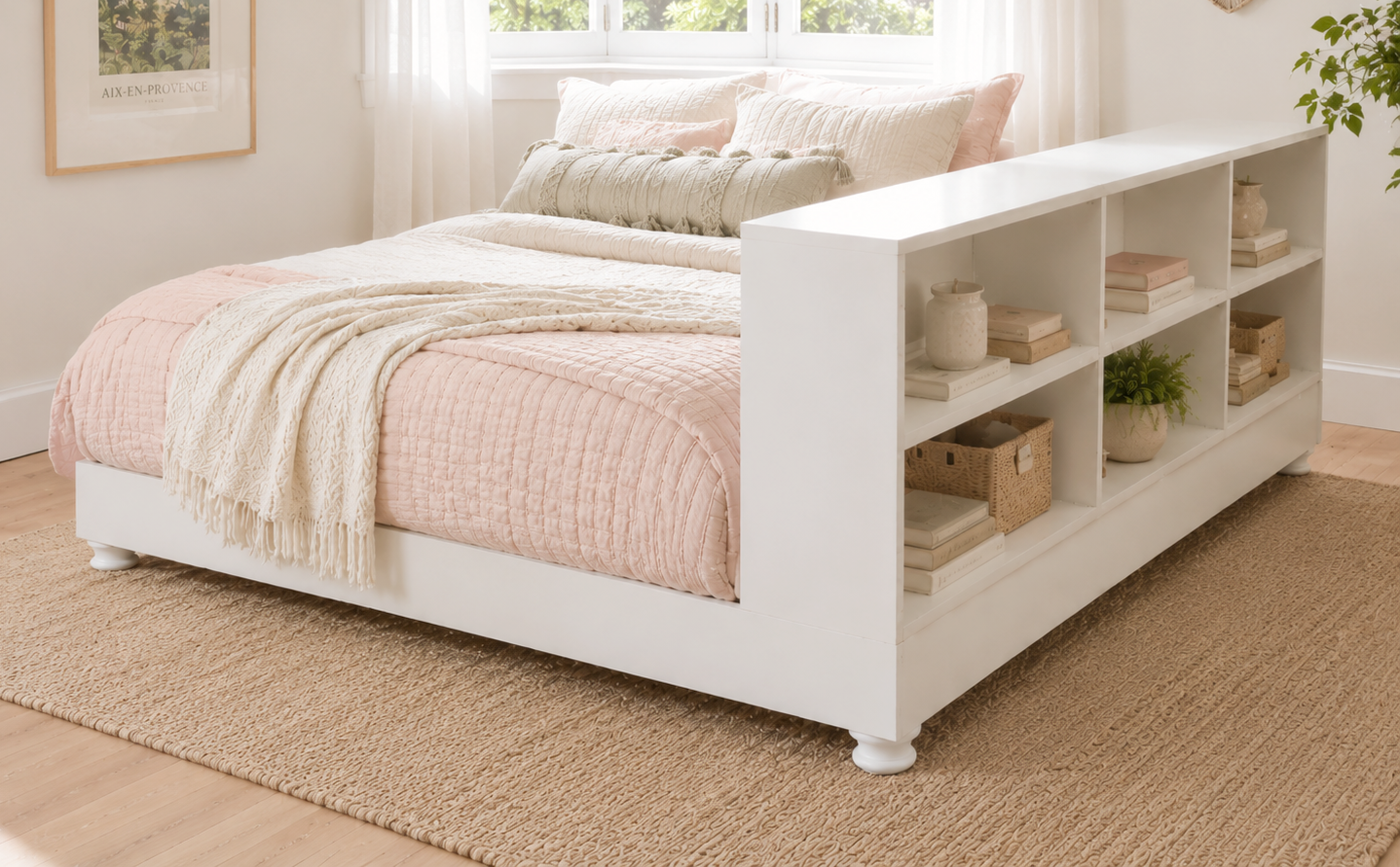 Platform Bed with Side Storage 1x12 Divider Shelf