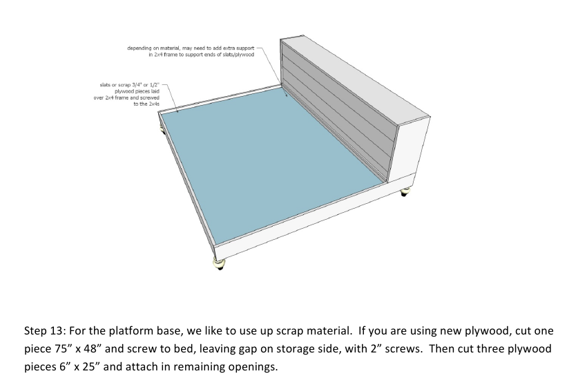 Platform Bed with Side Storage 1x12 Divider Shelf — step 13