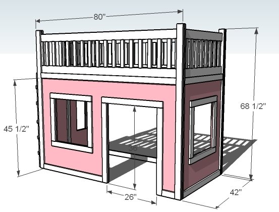 Playhouse Loft Bed dimension diagram 1