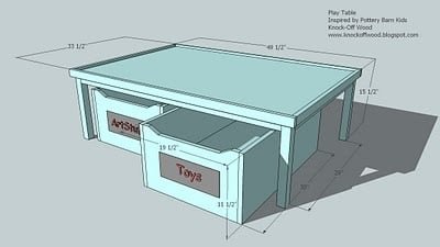 Playtable and Wheeled Storage Carts dimension diagram 1