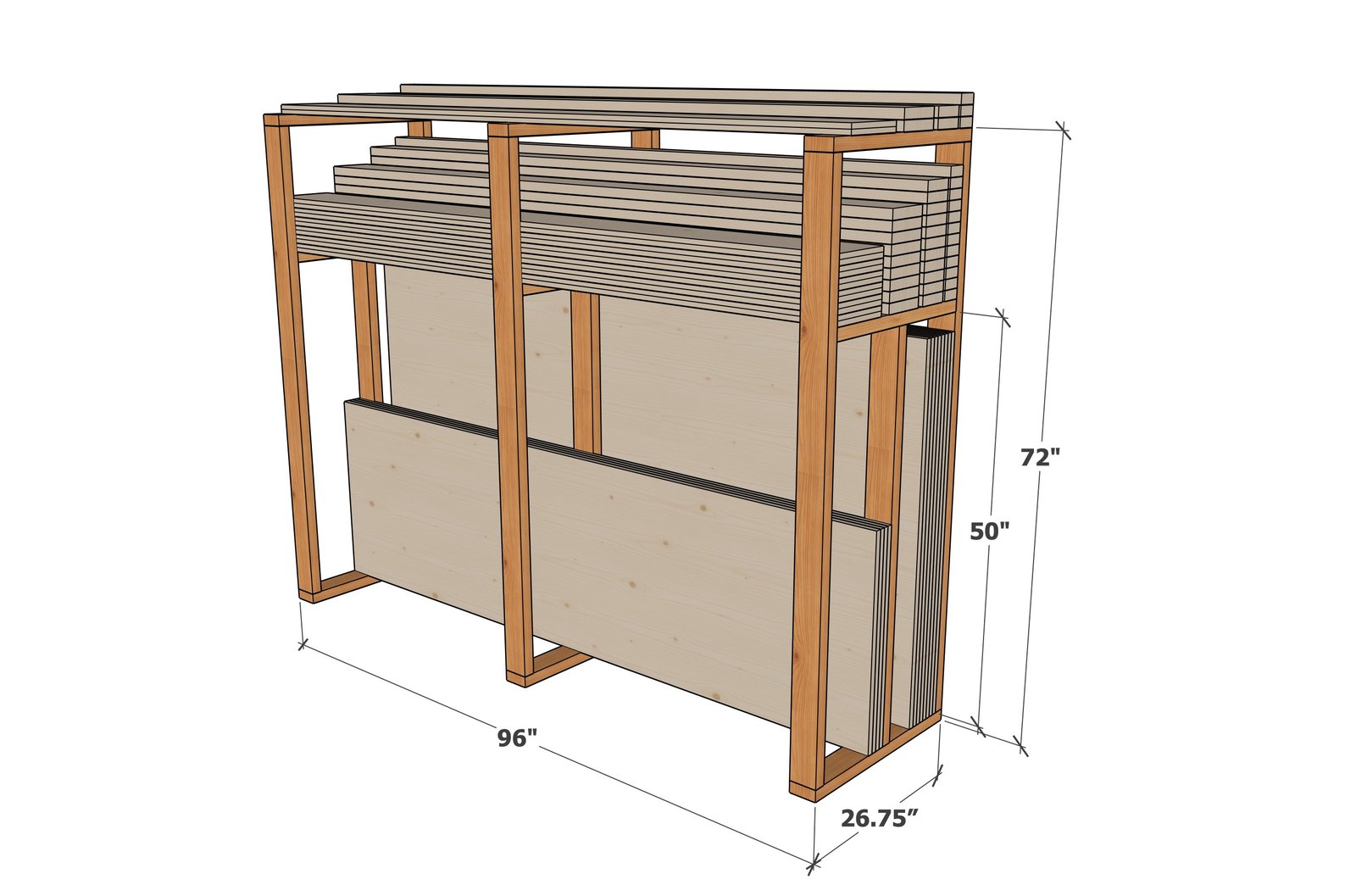 Plywood and Lumber Storage System dimension diagram 1