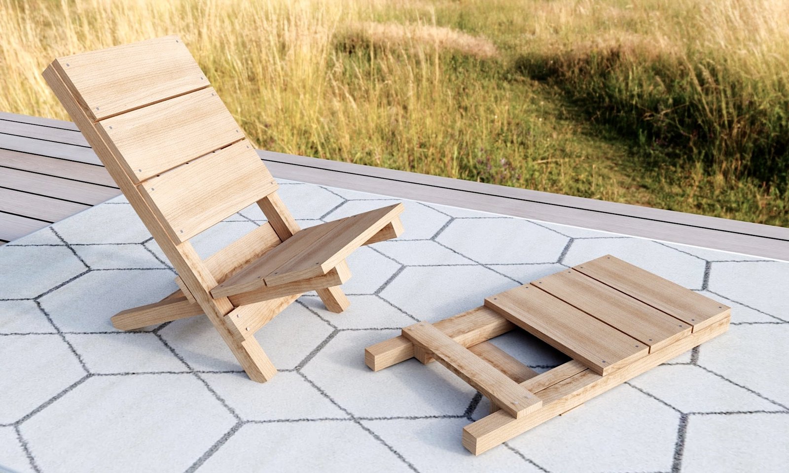 Portable Two Piece Wooden Beach Chair with