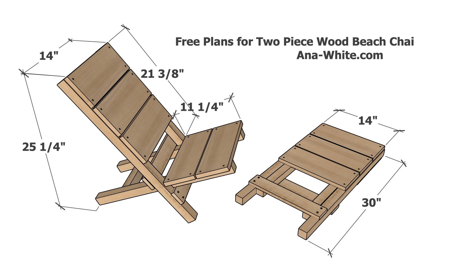 Portable Two Piece Wooden Beach Chair with dimension diagram 1