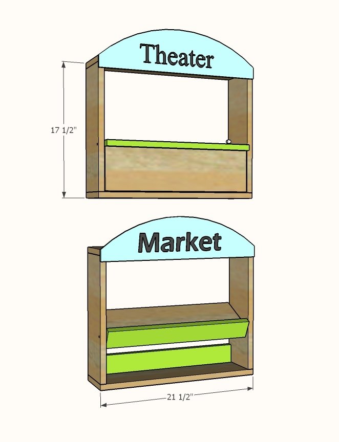 Pretend Play Puppet Theater / Storefront dimension diagram 1
