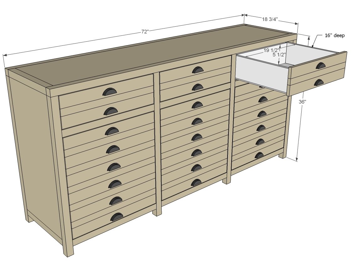 Printers Triple Console Cabinet dimension diagram 1