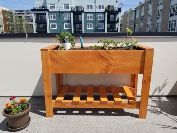 Raised Planter Box with Bottom Shelf