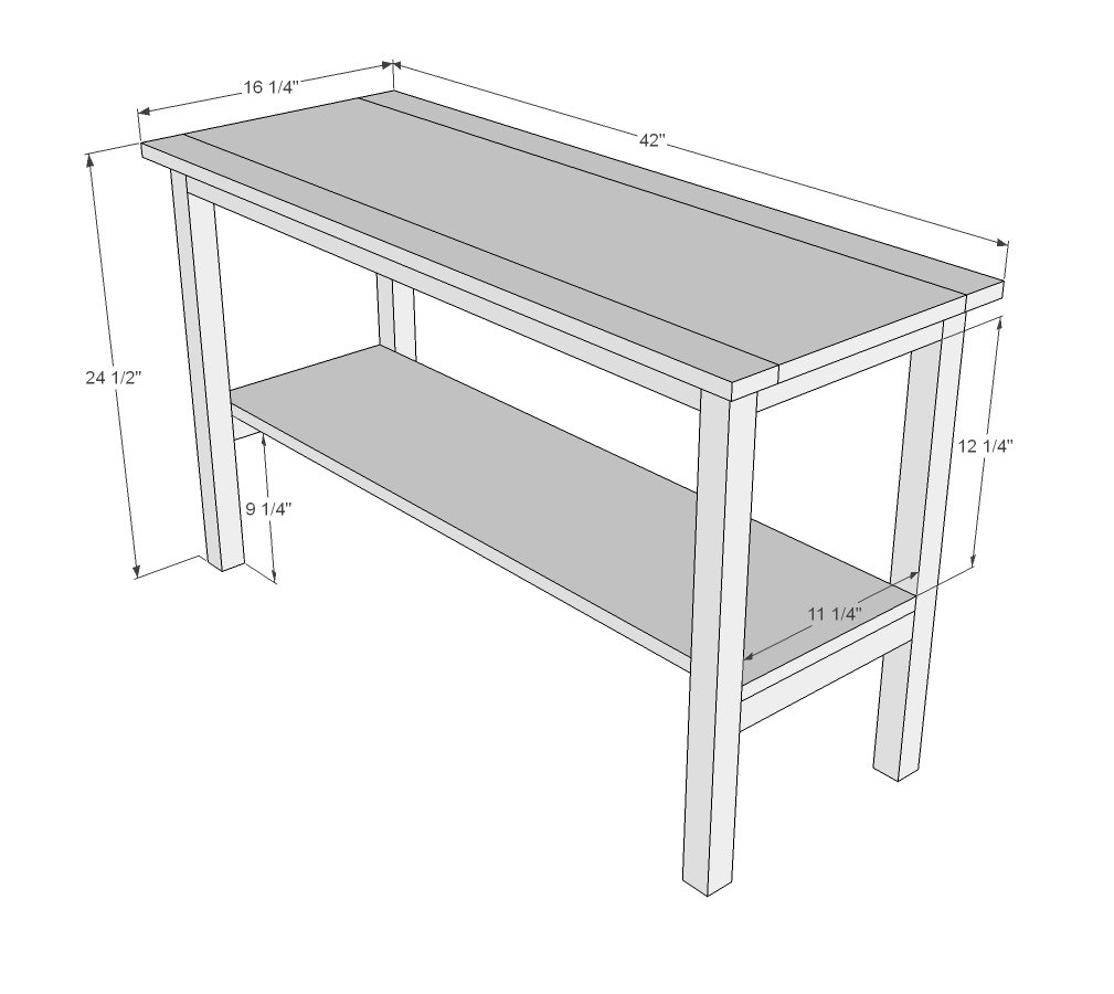 Rectangle End Table with Shelf dimension diagram 1