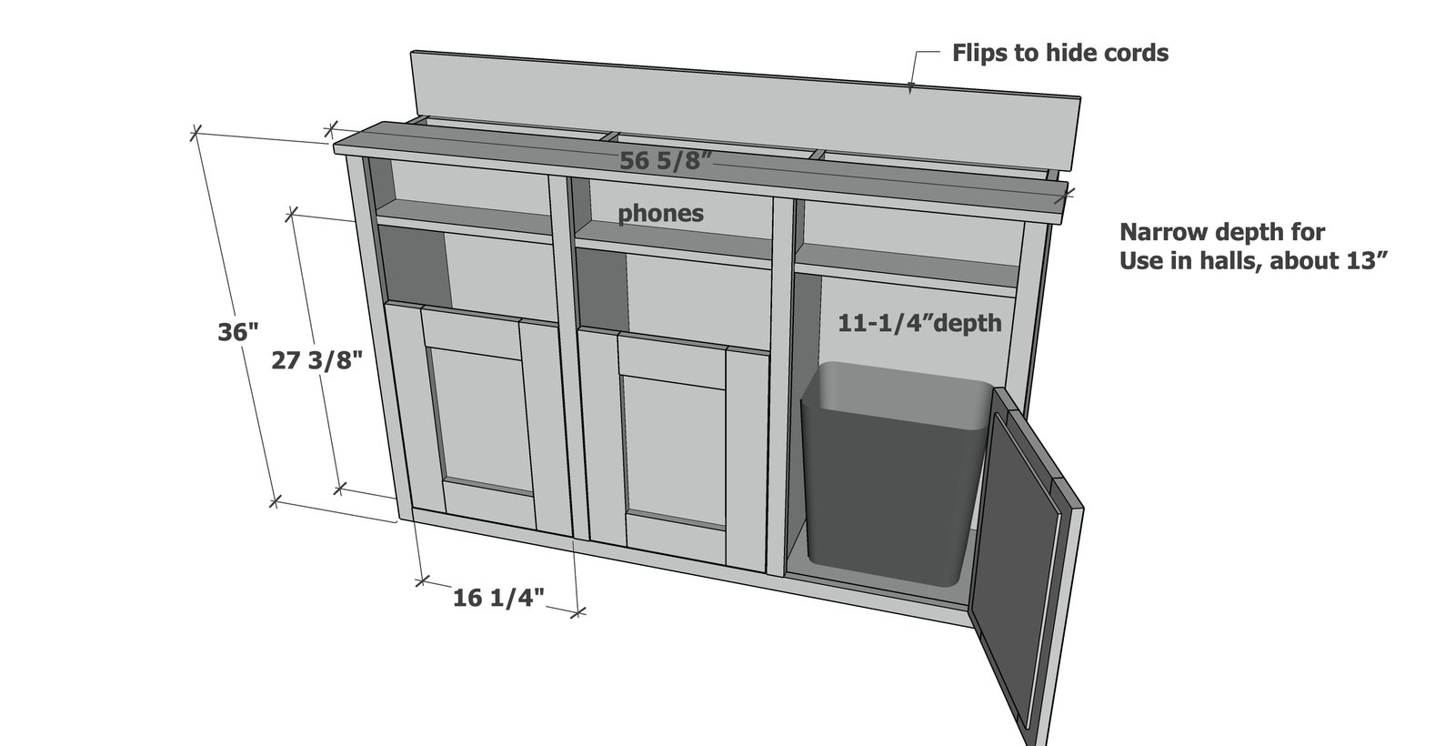 Recycling Console with Charging Station dimension diagram 1