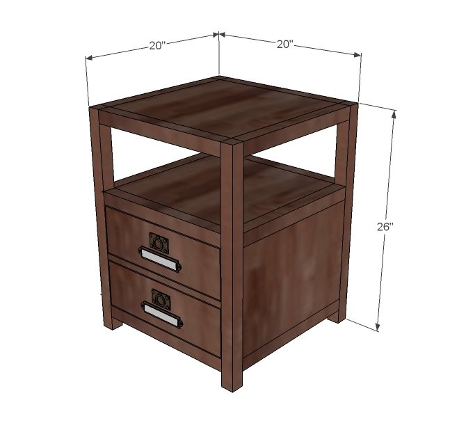 Rhyan End Table dimension diagram 1