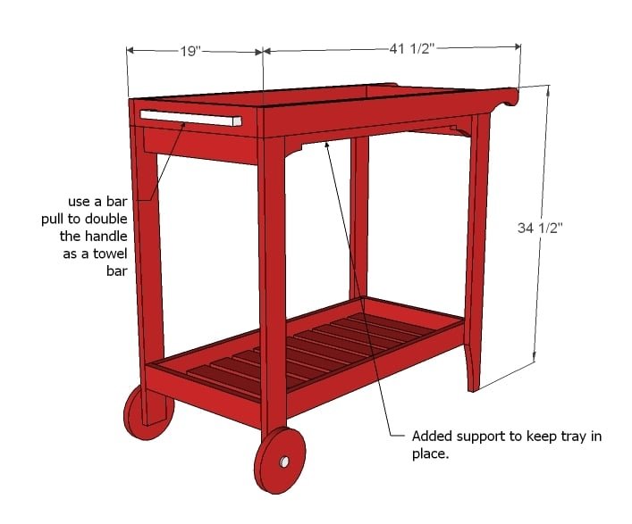 Rolling Bar Cart with Removable Tray dimension diagram 1