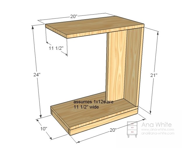 Rolling C End Table or Sofa Table dimension diagram 1