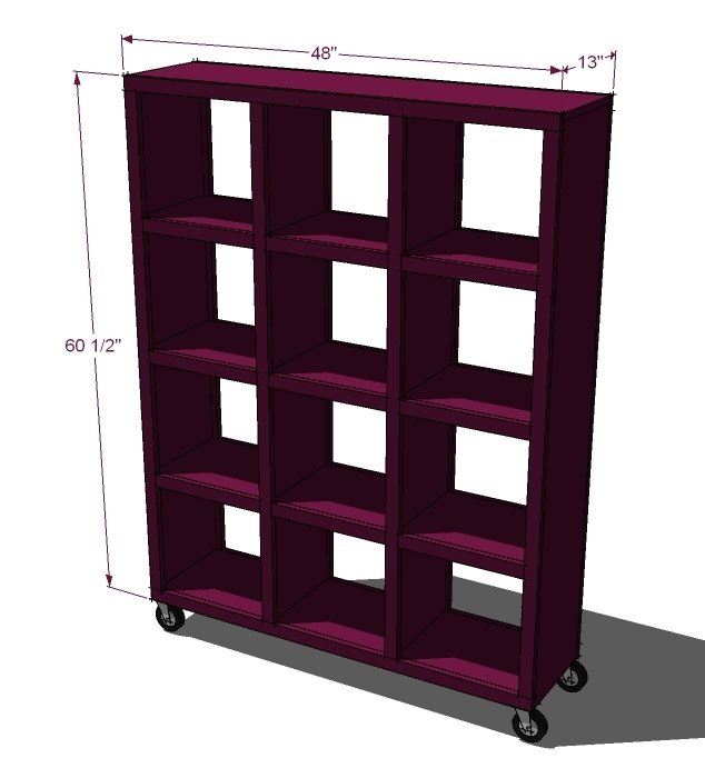 Rolling Room Divider Cubbies dimension diagram 1