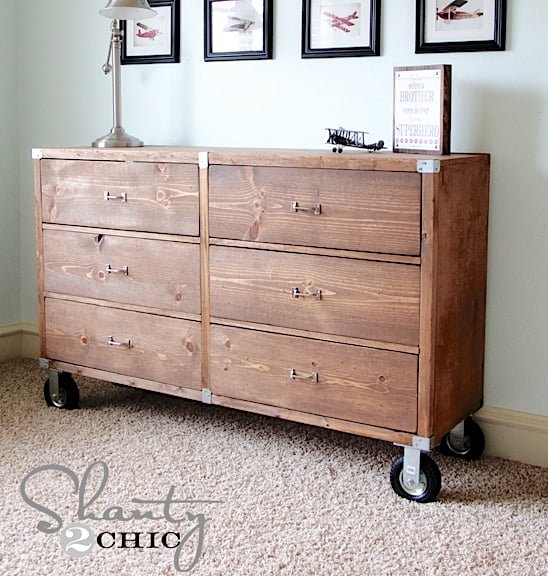 Rolling Rustic Wood Dresser