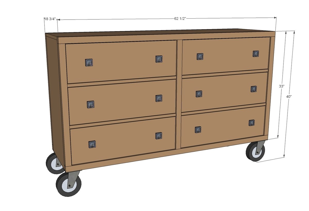 Rolling Rustic Wood Dresser dimension diagram 1