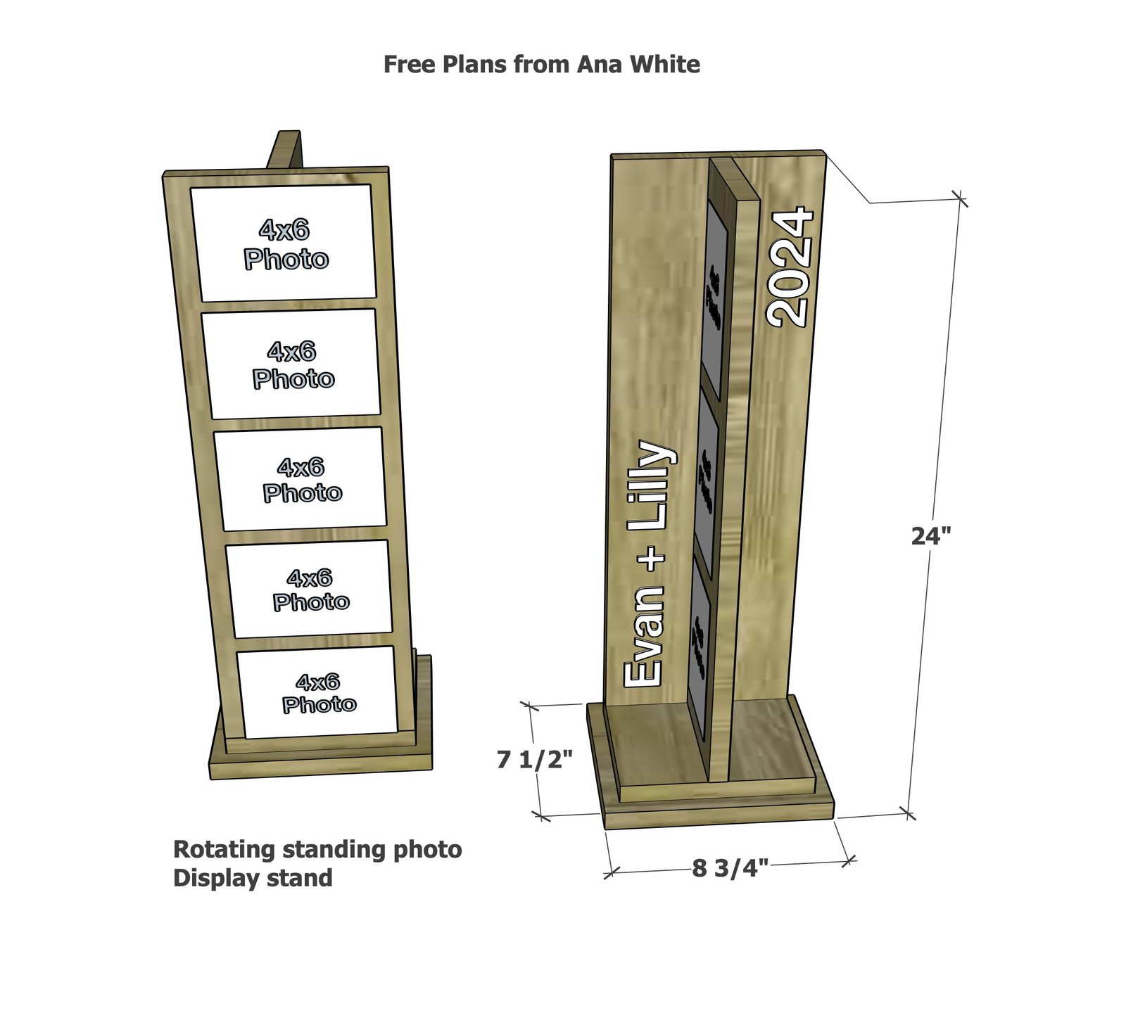 Rotating Standing Photo Display dimension diagram 1