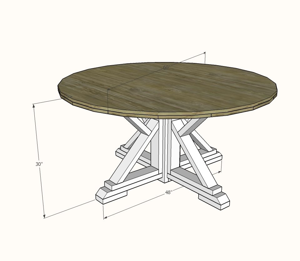 Round 2x4 Farmhouse Table Base dimension diagram 1
