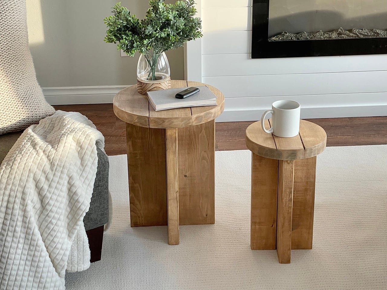 Round Modern Wood Side Tables