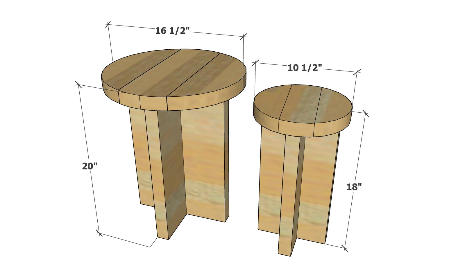 Round Modern Wood Side Tables dimension diagram 1
