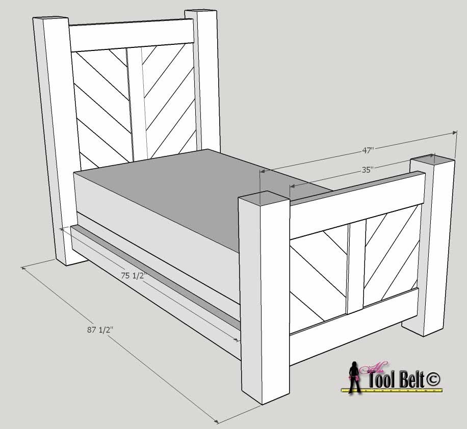 Rustic barnwood bed dimension diagram 1