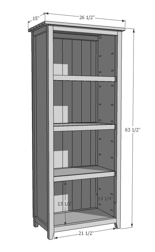 Rustic Bookshelf Plans with 2x2 Face Frames dimension diagram 1