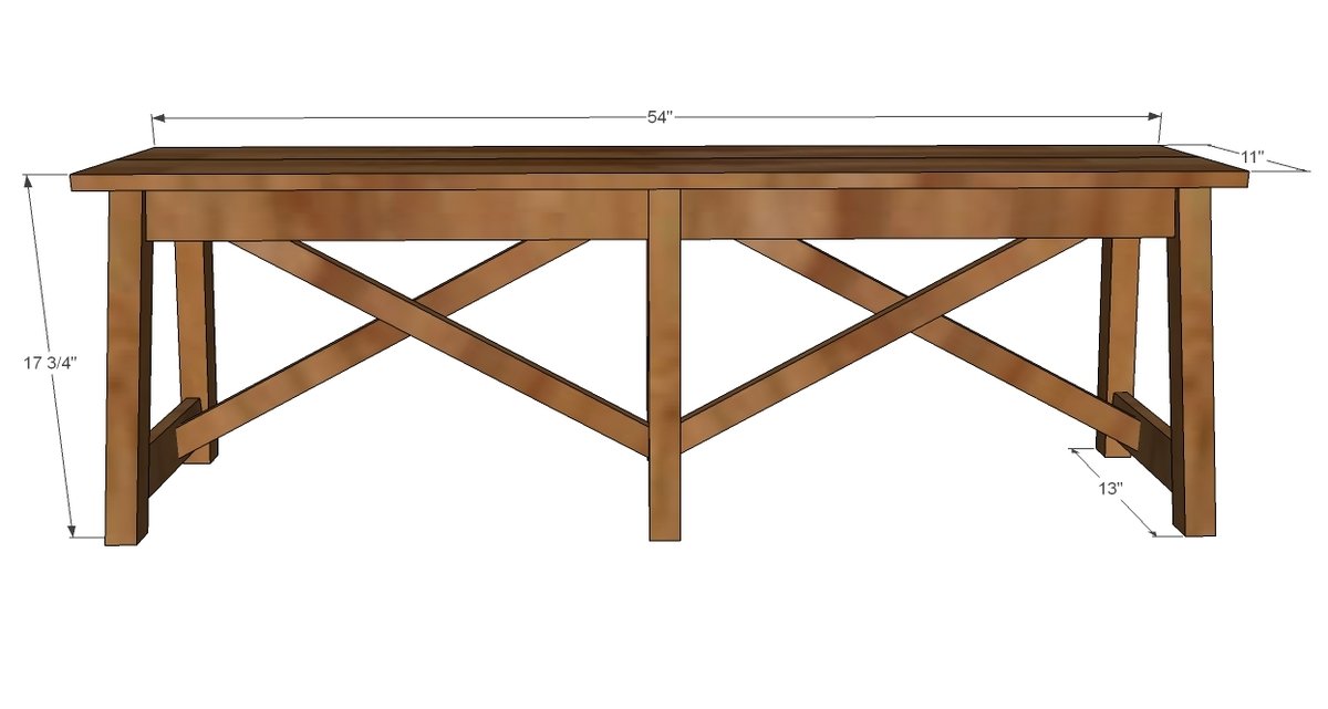 Rustic Double X Bench dimension diagram 1