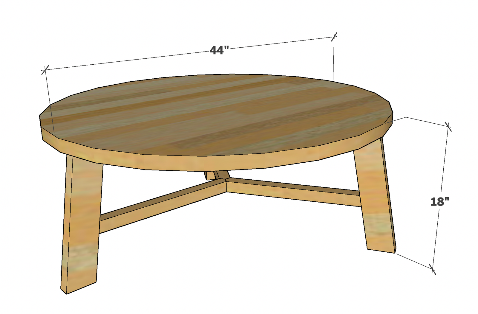 Rustic Farmhouse Round Coffee Table dimension diagram 1