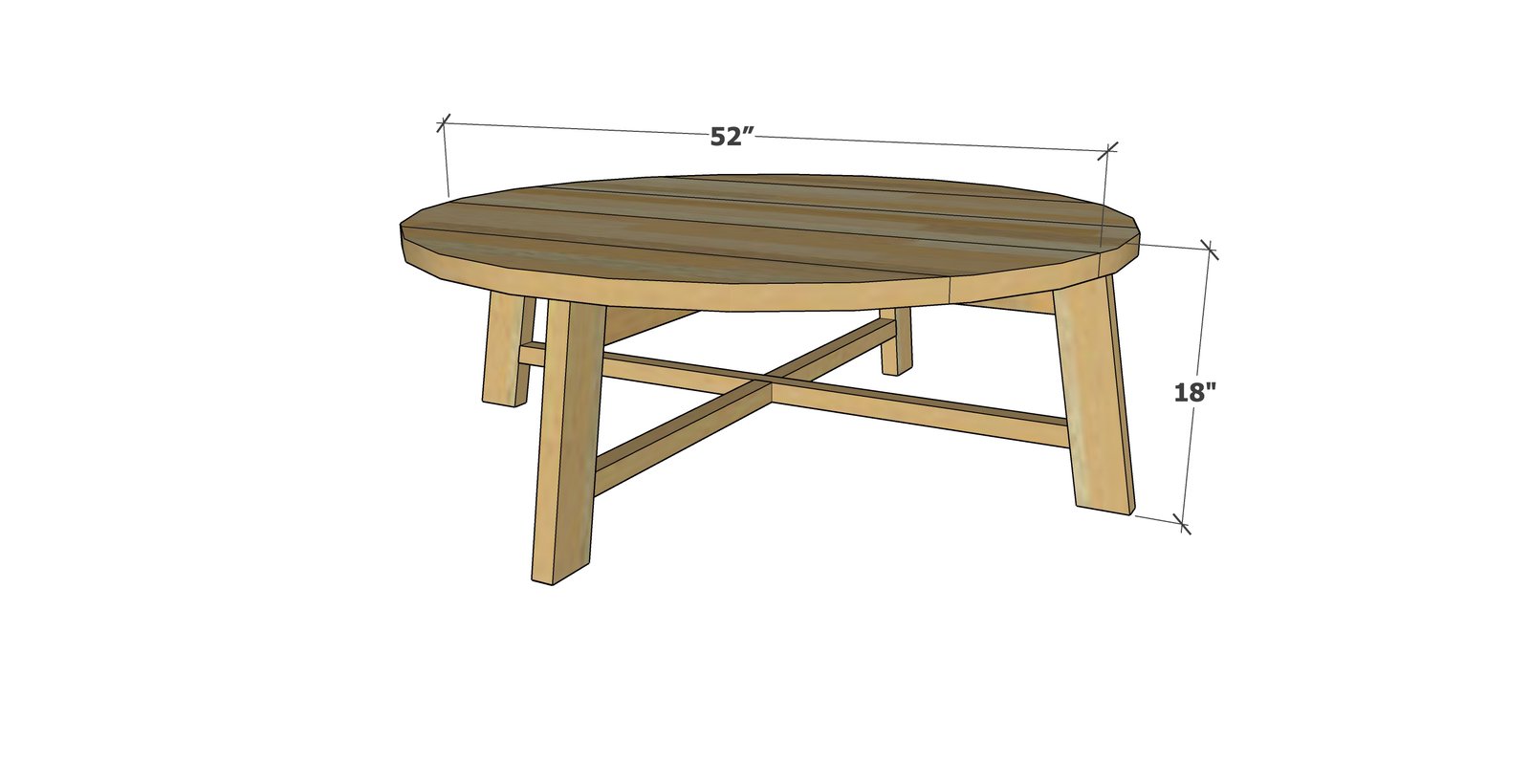 Rustic Farmhouse Round Grand Coffee Table dimension diagram 1