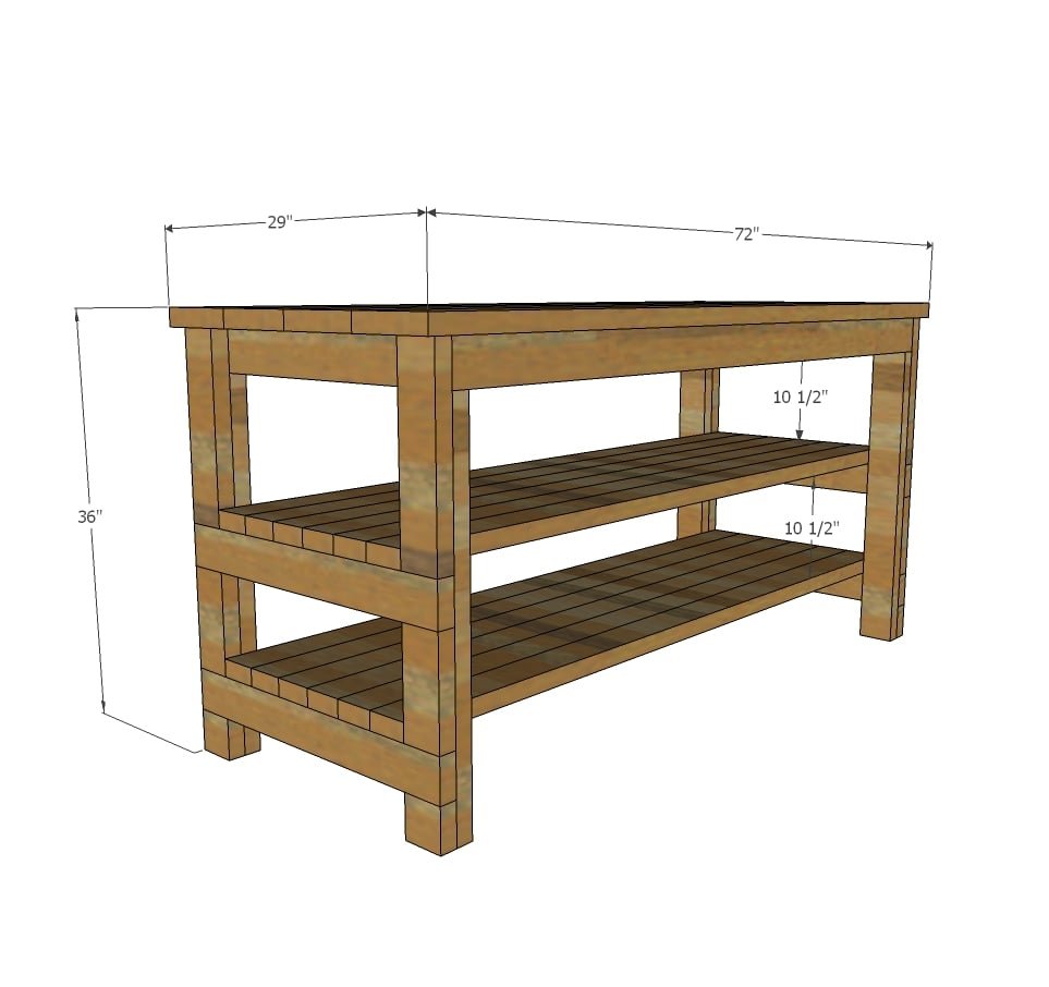 Rustic Kitchen Island dimension diagram 1