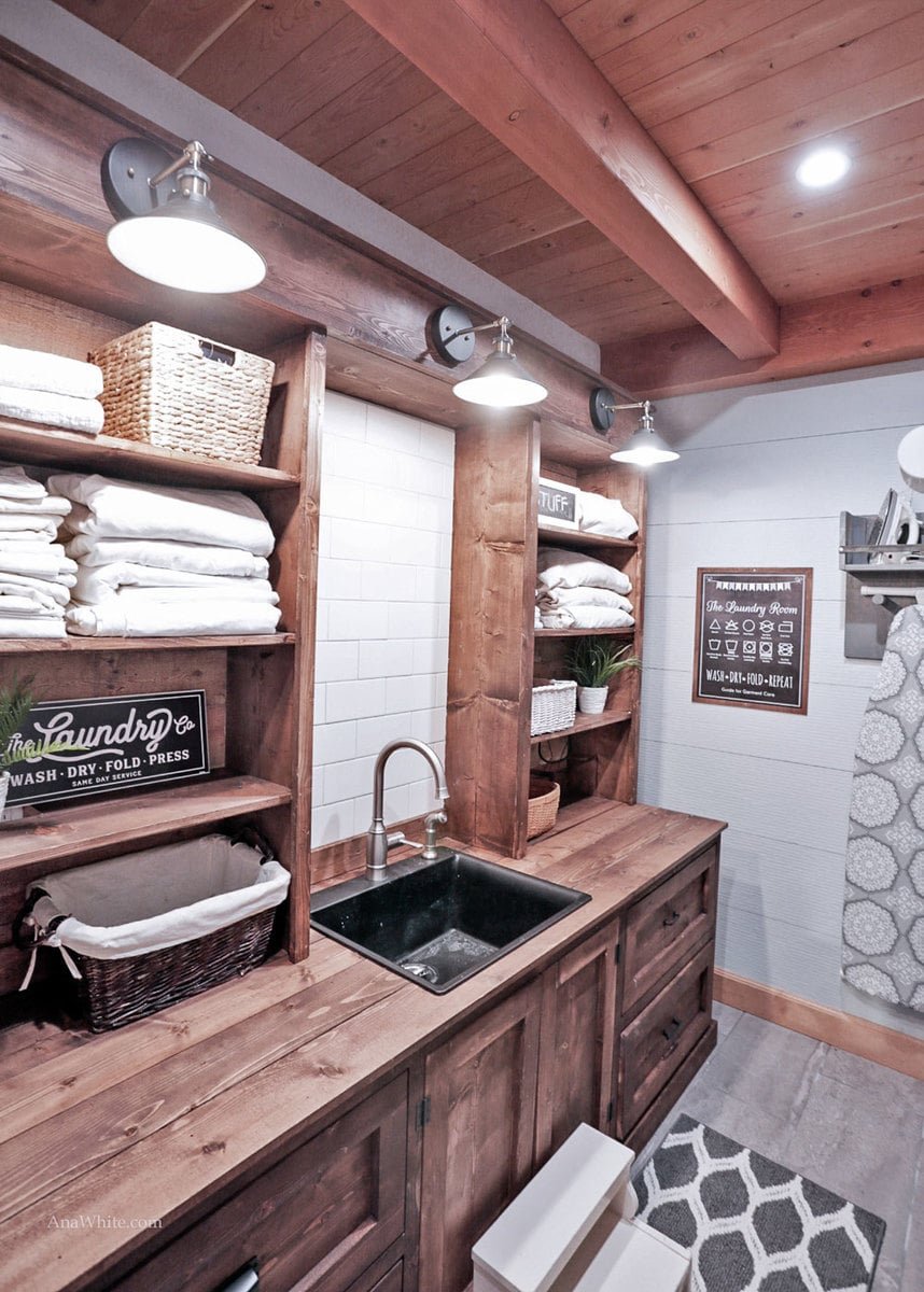 Rustic Laundry Room Cabinet with Hutch