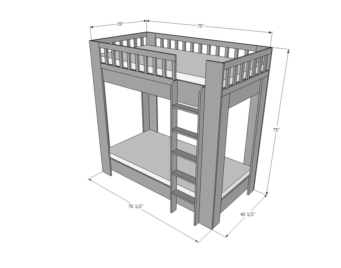 Rustic Modern Bunk Bed dimension diagram 1