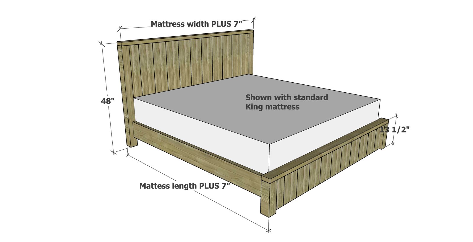 Rustic Modern Farmhouse Bed (All Mattress Sizes) dimension diagram 1