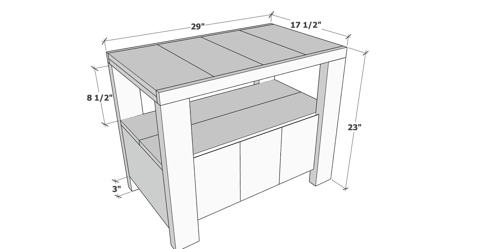 Rustic Modern Farmhouse Nightstand dimension diagram 1