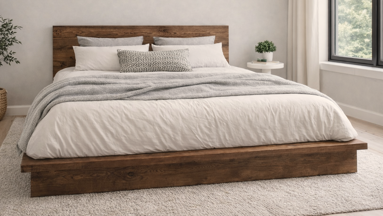 Rustic Modern Platform Bed Frame with Headboard (All Bed Sizes)