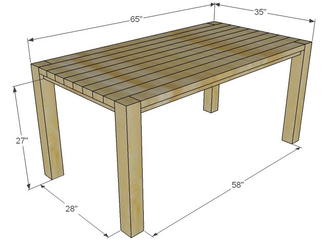 Rustic Parsons Farmhouse Table dimension diagram 1